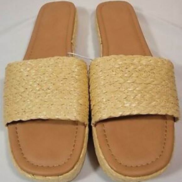 Universal Thread Mardi Raffia Platform Slide Sandals Natural 11 - Picture 2 of 2